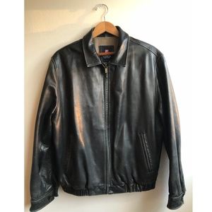 Chaps Men's Black Real Leather Jacket Size L